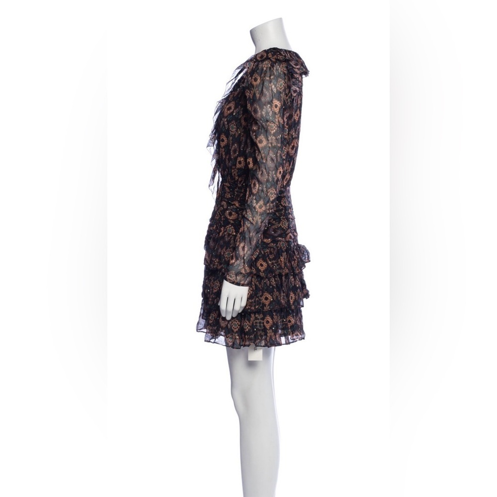 Ulla Johnson Silk Blend Ruffle Mini Dress SZ 2 Black Brown - Picture 4 of 9